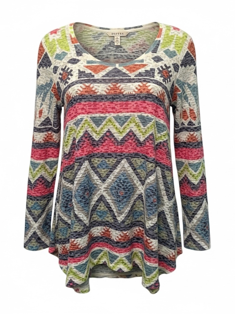 Roper | Y2K Aztec Design | Multicolored Burnout | Long Sleeve Tee | XL